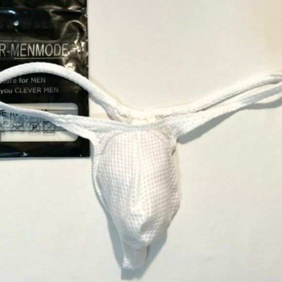 Clever Menmode Other - Men's Waffled See-Through '"-Back" Thong - White - Pouch